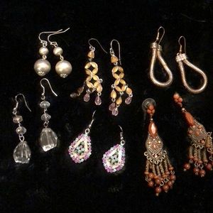 EARRINGS HANGING CHANDELIER BUNDLE 6 CRYSTAL BEADS COLORFUL FEMININE EVERYDAY